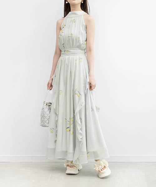 【Lemon Collection】レモンフラワーホルターネックワンピース