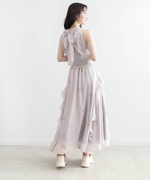【Lemon Collection】レモンフラワーホルターネックワンピース