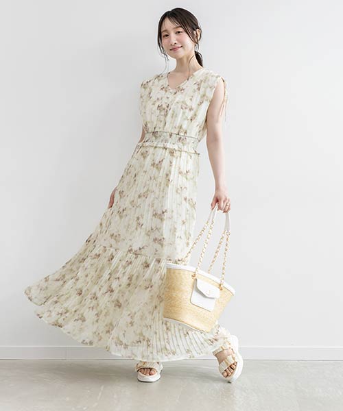 プリーツティアードシフォンワンピース