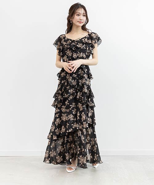 ラッフルフリルシフォンワンピース