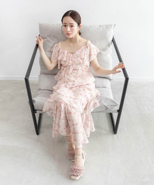 ラッフルフリルシフォンワンピース