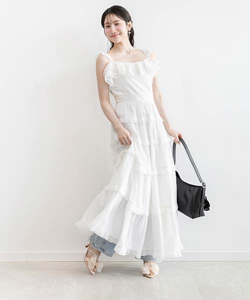 フリルティアードキャミワンピース