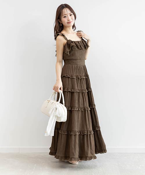 フリルティアードキャミワンピース