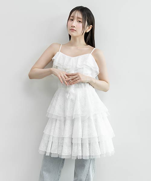 レースティアードミニ丈キャミワンピース