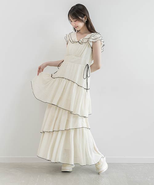 ラッフルティアードシフォンワンピース