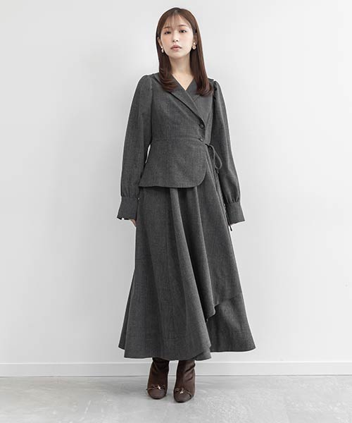 ショールカラーアシンメトリーワンピース