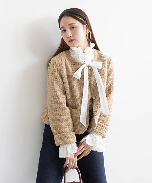 【SALE】ノーカラークロップドジャケット