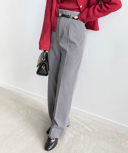 【SALE】ベルト付きストレートワイドシルエットパンツ