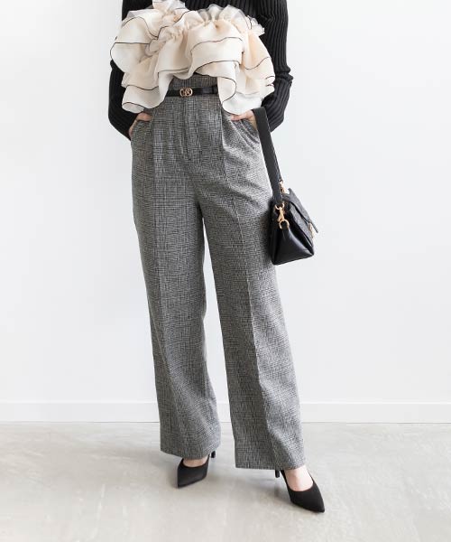 【SALE】ベルト付きストレートワイドシルエットパンツ