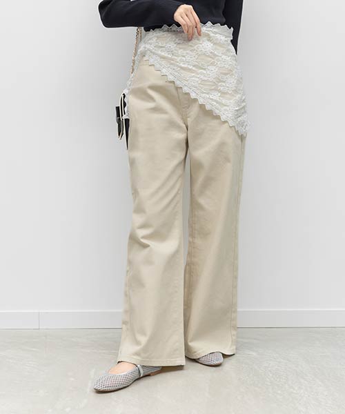 【00サイズあり】レーススカーフ付きワイドデニムパンツ