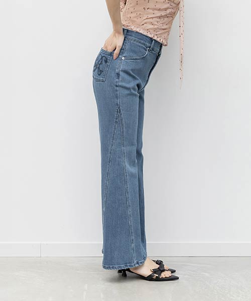 【00サイズあり】ロゴ刺繍ハイウエストデニムパンツ