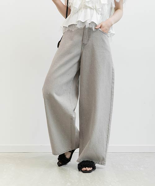 ホットフィックスストーンカーブデニムパンツ