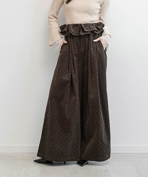 ホットフィックスストーンコーデュロイワイドパンツ