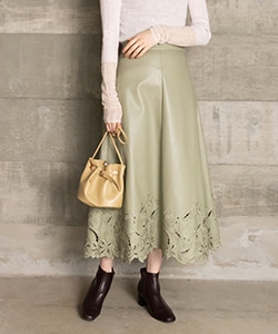 【SALE】カッティングデザインレザースカート