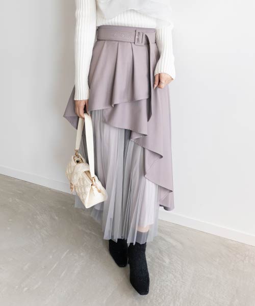 【SALE】プリーツドッキングフレアスカート