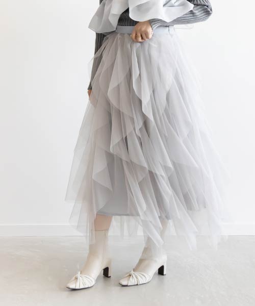 【SALE】ボリュームフリルチュールスカート