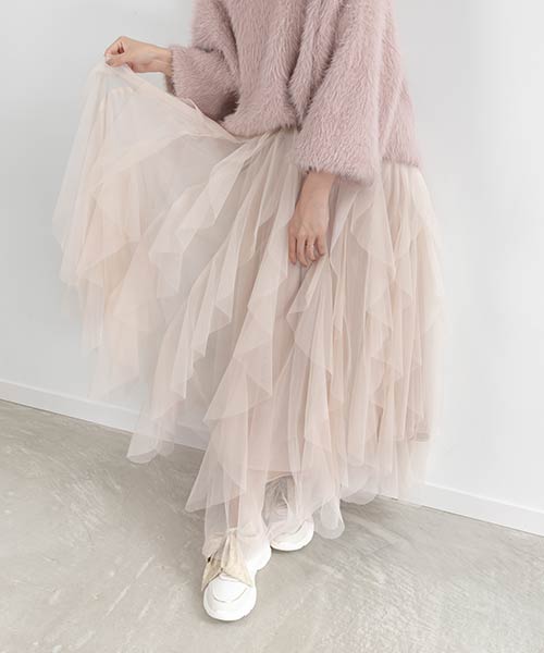 【SALE】ボリュームフリルチュールスカート