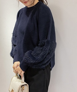 【SALE】袖シャギー切替ニット