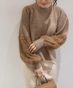 【SALE】袖シャギー切替ニット
