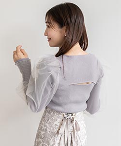 チュールスリーブニットプルオーバー