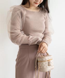 チュールスリーブニットプルオーバー