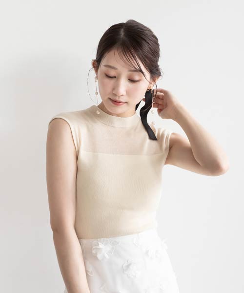 【SALE】シアーノースリーブニット