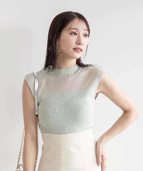 【SALE】シアーノースリーブニット