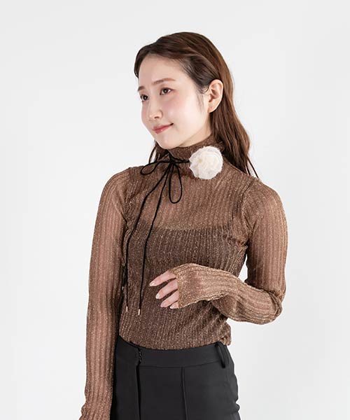 【SALE】ラメシアーリブニットトップス