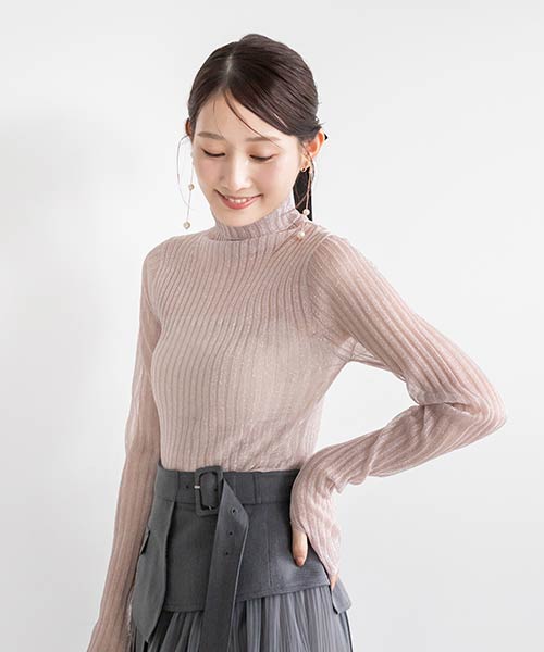 【SALE】ラメシアーリブニットトップス
