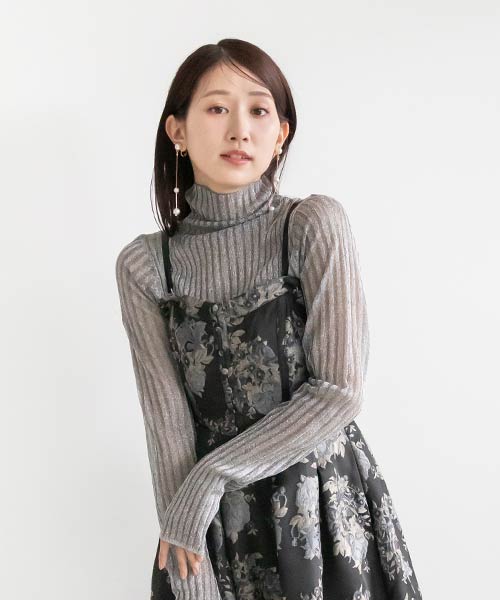 【SALE】ラメシアーリブニットトップス