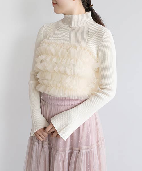 【SALE】ハイネックラメリブニット