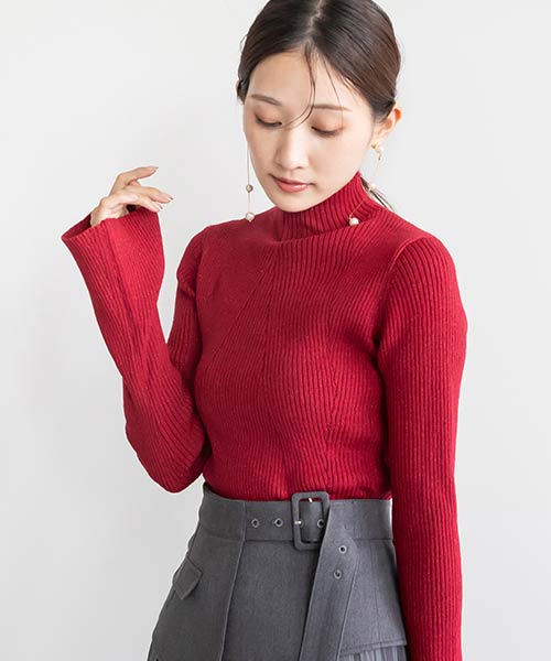 【SALE】ハイネックラメリブニット