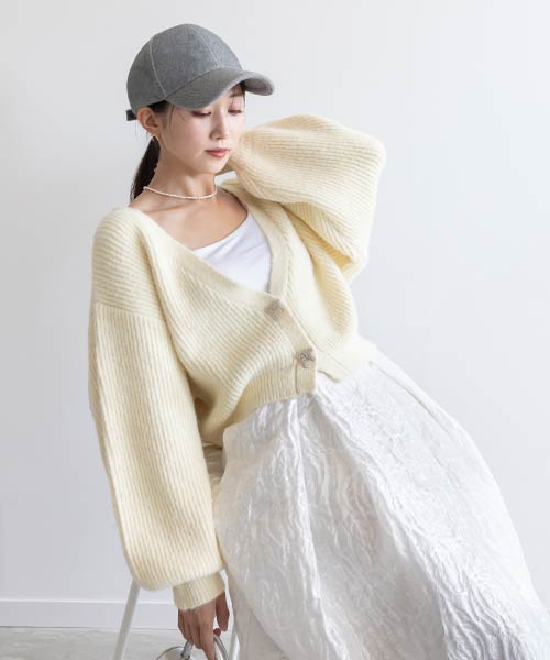 【SALE】クロップドビジューリボンカーディガン
