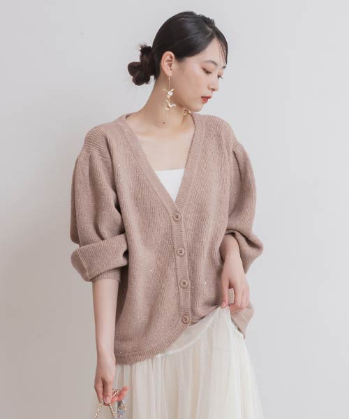 【SALE】スパンコールラメ混ニットカーディガン