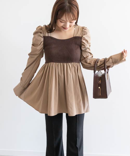 【SALE】【選べる丈感】ニットビスチェドッキングブラウス