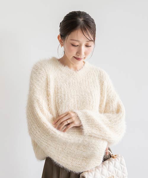 【SALE】ラメブレンドシャギーニットトップス