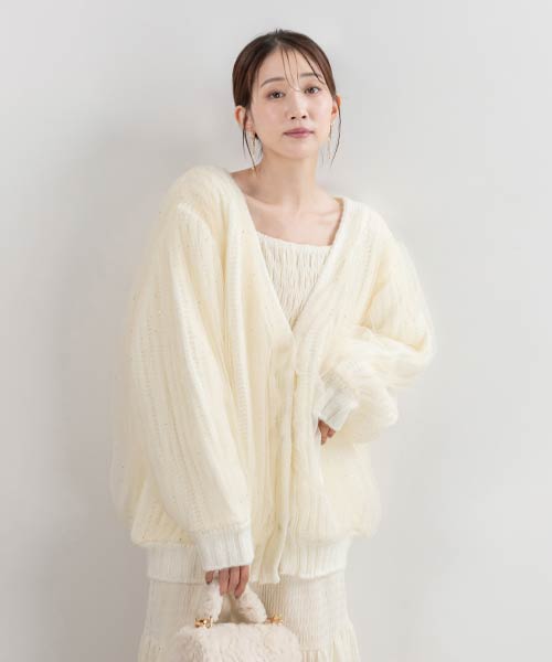 【SALE】ボリュームチュールニットカーディガン
