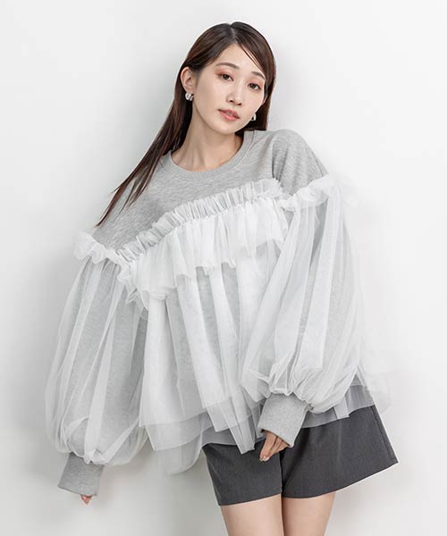【SALE】【選べる丈感】ボリュームフリルチュールスウェット