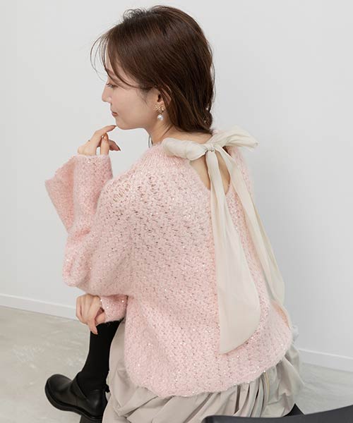 【選べる丈感】スパンコール混オーバーサイズニット