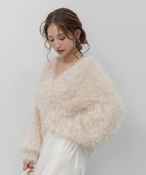 ラメシャギーカシュクールニット