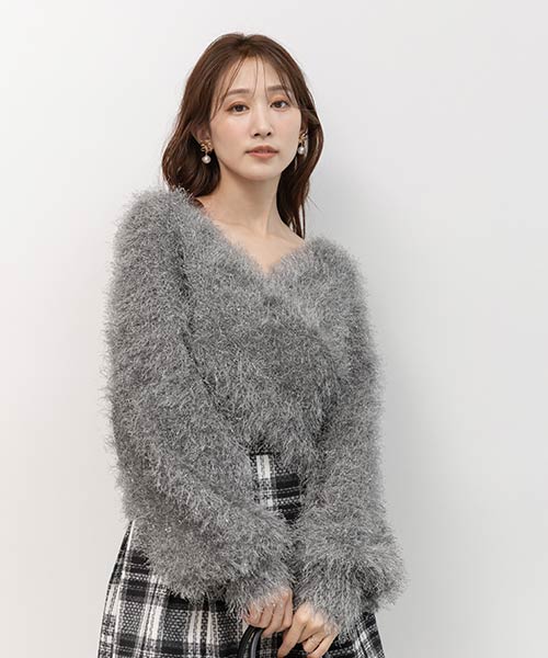 ラメシャギーカシュクールニット