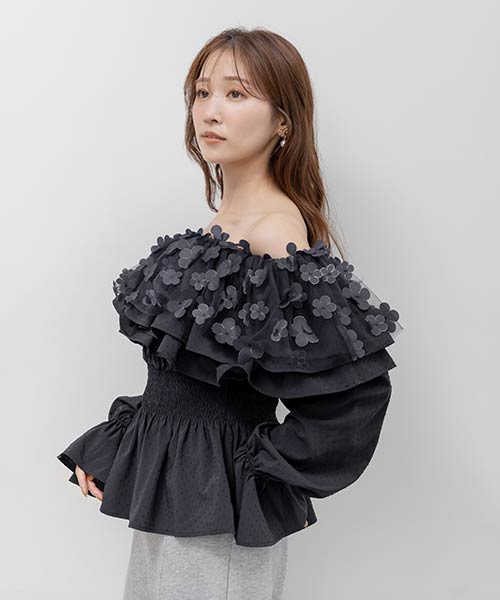【Flower Collection】3Dフラワーケープカラーブラウス