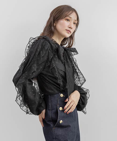 【Heart Collection】ハートチュールフリルボウタイブラウス