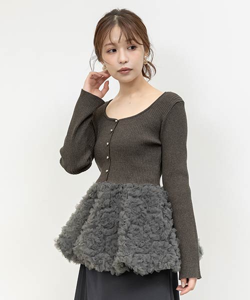 新色/デザインチュールペプラムリブニット
