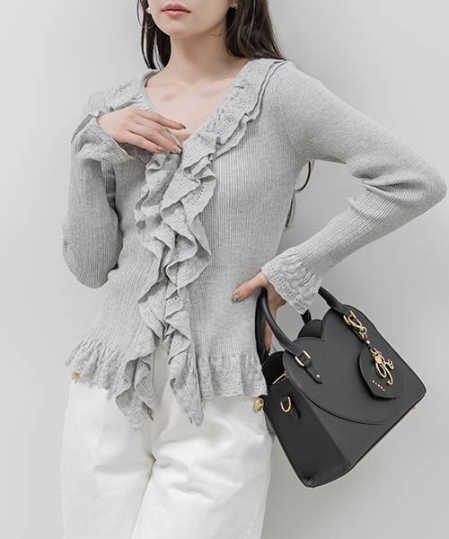 ラッフルデザインニットカーディガン