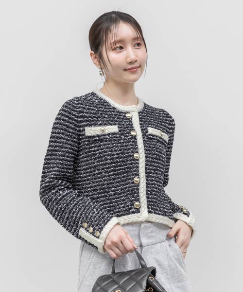 ツイードラメニットカーディガン