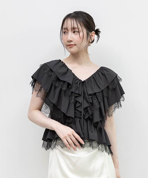 3WAY レースフリルペプラムブラウス