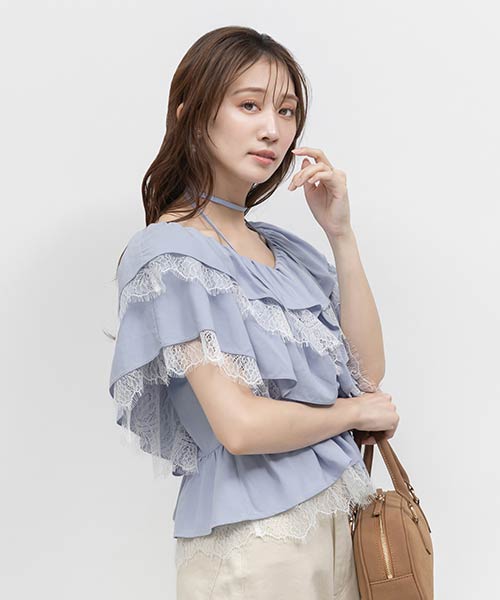 3WAY レースフリルペプラムブラウス