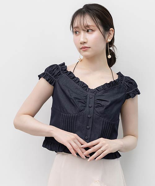 2WAYショルダーピンタックブラウス