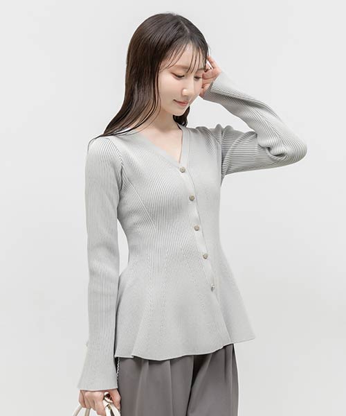 【26SS】ビジューボタンペプラムニットカーディガン